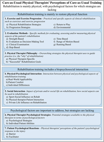 Figure 3. Major theme regarding care-as-usual physical therapists’ perceptions of rehabilitation training and more detailed subordinate themes.