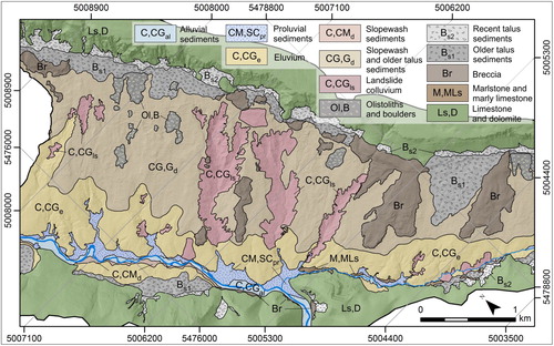 Figure 2. Spatial distribution of the engineering formations identified in the pilot area.