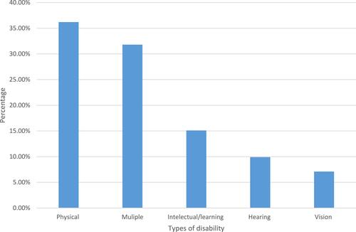 Figure 1 Type of disability of children with disabilities they received service with the community-based rehabilitation in central and north Gondar zone in 2020 (N=312).