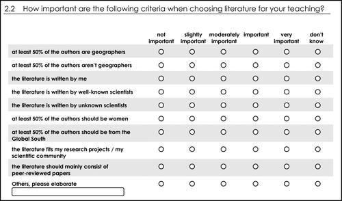 Figure 2 An example of a survey question.