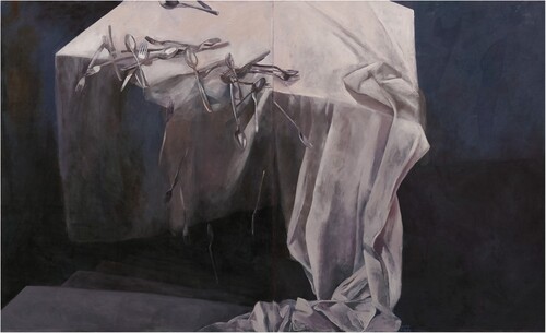 Figure 1. Masoumeh Mozaffari, Untitled, ‘Table’ series, 2009, acrylic on canvas, 180 × 300 cm.
