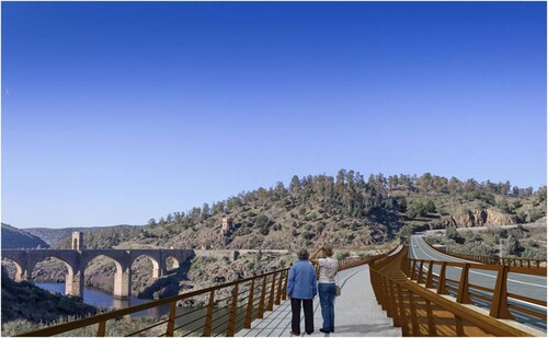 Figure 14. Infographic of the views of the Roman bridge from the pedestrian walkway of the new proposed bridge. Source: Project (Citation2019).