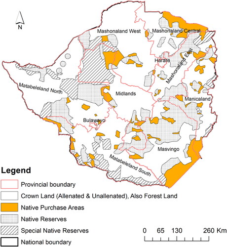 Figure 1. Map showing the NPAs, Reserves and Crown Land in Southern Rhodesia, 1931–1962. (Source: Adapted from Native Department, reproduced by H.A. Cartography, April 2020.)