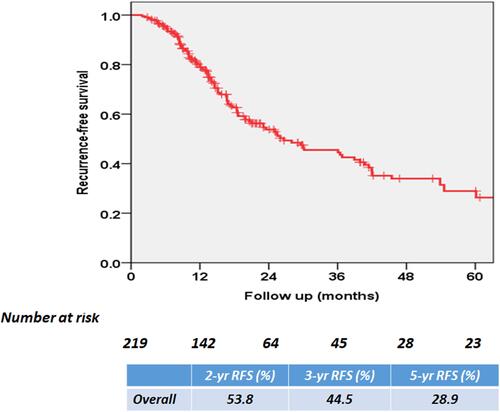 Figure 3 Kaplan–Meier survival curve for overall recurrence-free survival (RFS).