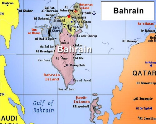 Figure 1. Bahrain Map showing the location of the official weather station in Muharraq City, where Bahrain International Airport is located.