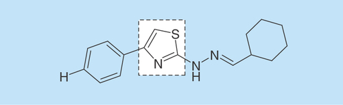 Figure 1.  Chemical structure of 2-(2-(cyclohexylmethylene)hydrazinyl)-4-phenylthiazole, highlighting the thiazole portion.