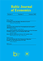 Cover image for Baltic Journal of Economics, Volume 9, Issue 2, 2009
