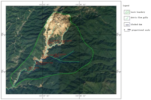 Figure 3. Distribution of debris flow in Tieshanzhang.