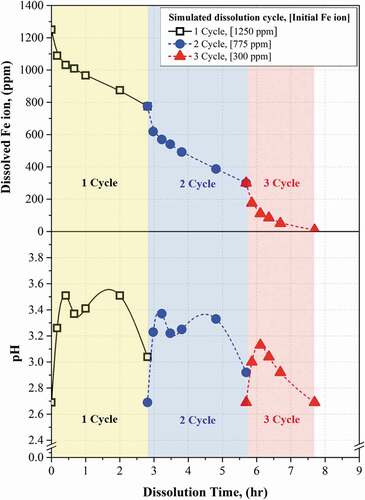 Figure 7. Result of simulated magnetite dissolution test using HyBRID decontamination process for PHWR and monitoring method.