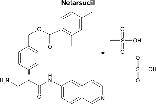 Figure 1 Netarsudil chemical structure depicting the free base and dimesylate to improve bioavailability.