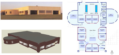Fig. 9 ERS building outlook, rendered geometry, and floor plan.