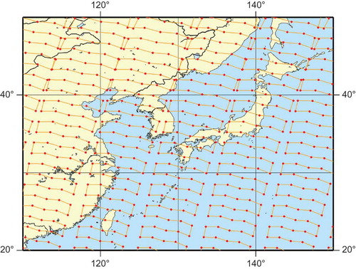 Figure 1. Nominal footprints of TANSO-FTS in the vicinity of Japan.