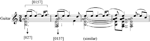 Figure 9 Set Class [0157] in the Harmonization of the Elcho Island Lament, mm. 1–4 of From Kakadu.