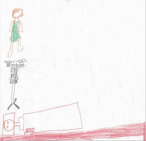 Figure 1. Child’s drawing of a nurse, the equipment, and their parent in a bed