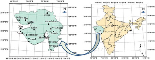 Figure 2. Location of IMD observatories in Gujarat.