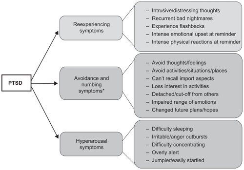 Figure 1 Diagram of PTSD symptoms broken down by the 3 diagnostic symptom clusters according to DSM-IV.