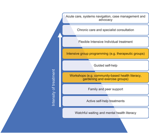 Figure 2. Stepped care service model integrating group-based and community-based interventions.