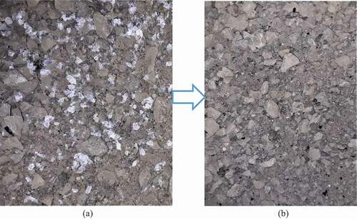 Figure 6. Plastic & aggregate mixing (a) and coating process (b)