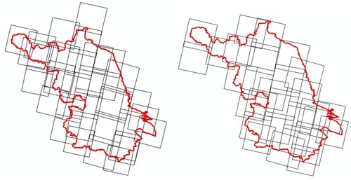 Figure 13 . Results of the grid division method (left). Results of the improved coverage-oriented retrieval method (right).