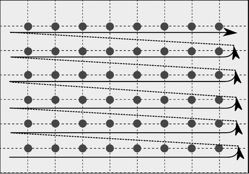 Figure 3. Empty grid and search direction.