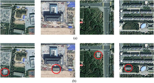 Figure 6. Examples of subject-related tampering (adding buildings). (a) Original images; (b) Tampered images.