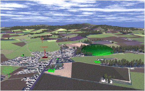 Figure 10. 3D drag and drop of icons showing proposed location of new features adjacent to Tarland village.