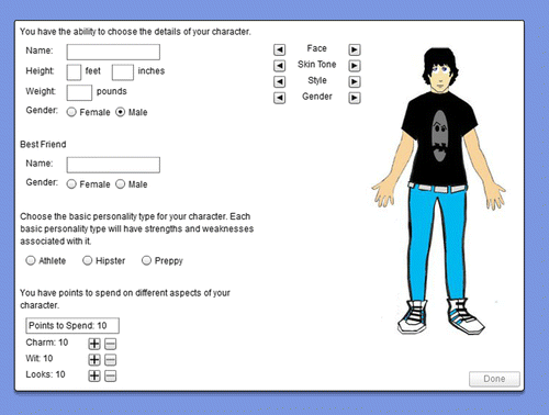 Figure 1 Character creation screen.