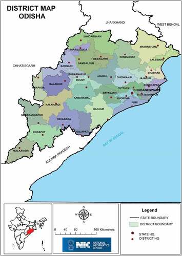 Figure 2. District map of Odisha, which also shows the location of Odisha in India (National Informatics Centre, 2020).