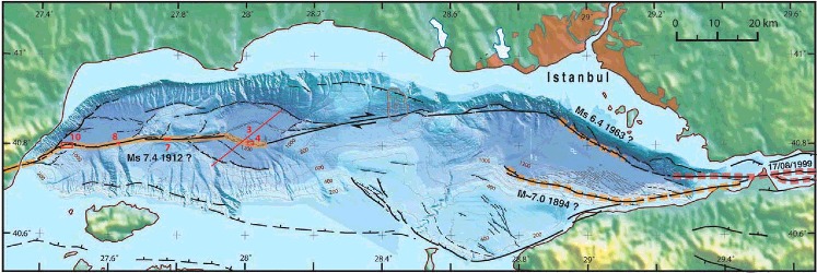 Figure 3. The basins in Sea of Marmara (Armijo et al. Citation2002).