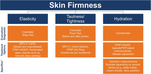 Figure 2 Skin firmness parameters, measurement methods, and treatment options.