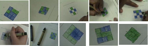 Figure 7. Variation in individual student work on the first task of creating a green-blue pattern.