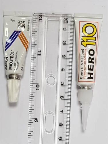 Figure 2 Similar packaging of eye ointment and super glue tubes.
