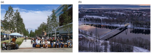 Figure 2. (a) Rådhusesplanaden and (b) Lundabron. Sources: Umeå Municipality, Citation2016, Citation2023.