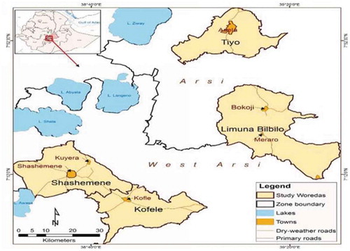 Figure 1. Map of the study area (Arsi and West Arsi zones)