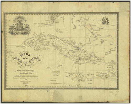 Figure 2. José María De La Torre, Cartographer. Map of the Island of Cuba and Surrounding Territories, 1841, Map. Retrieved from the Library of Congress, www.loc.gov/item/2021668556/