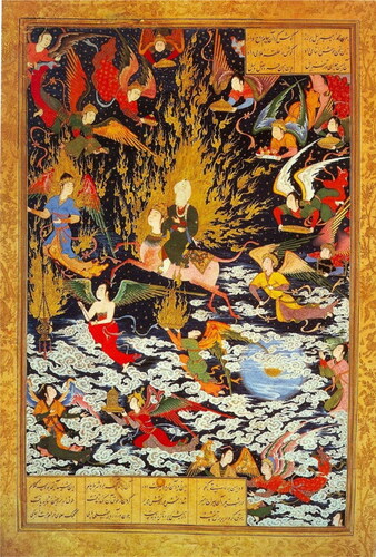 Figure 1. ‘Ascension’ (معراج); Nizami Ganjavi’s Khamsa, Safavid Period (Shah Tahmasb), a work by Sultan Muhammad, printed in Tabriz in the years 946–950 H (Islamic calendar). Currently, it is housed in the central library in London.