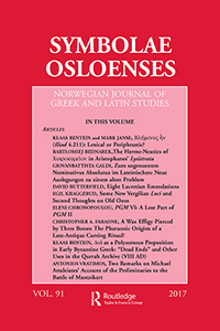 Cover image for Symbolae Osloenses, Volume 91, Issue 1, 2017