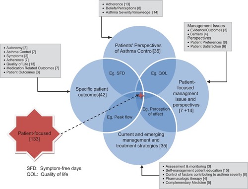 Figure 1 Themes of results regarding efforts to improve outcomes through patient-focused care in the management of asthma.