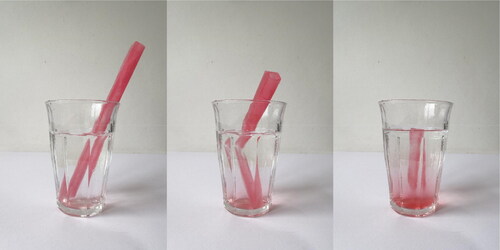 Figure 2 Straw made of frozen cordial that melts during use time, 2018. Photo: Kristina Lindström.