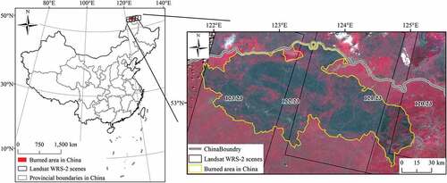 Figure 1. Location and the Landsat 5 TM composite image in 1987 (bands 4, 3, 2 as RGB) of the study area.