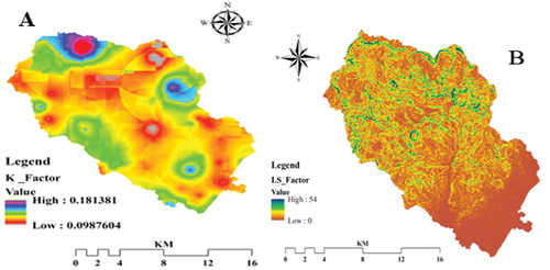 Figure 5. K factor (A) and LS factor (B) map of Sile watershed.