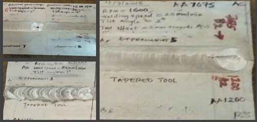 Figure 1. Samples of welded materials with tapered tool