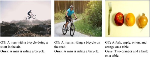 Figure 7. Same caption is generated by the proposed model for the left and middle images, as these two images are visually similar. In the rightmost image, our model fails to identify “onion” and “orange” and thus generates the wrong caption.
