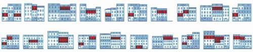 Figure 5. The urban facade of dei Serragli in the Historic Centre of Florence. Red rectangles show the informal tourist dormitories.Footnote37