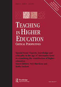 Cover image for Teaching in Higher Education, Volume 24, Issue 3, 2019