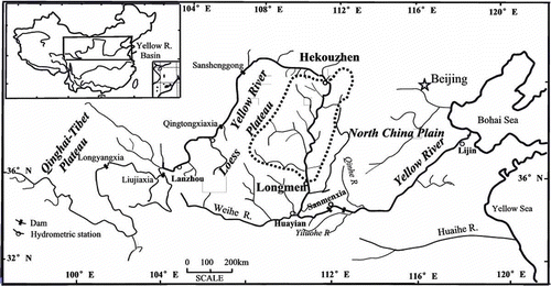 Fig. 1 Map of the Yellow River basin. The dotted line shows the Hekouzhen-Longmen drainage area.