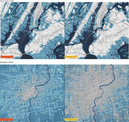 Figure 1. Sea level rise impact for 2C and 4C in New York and Shanghai