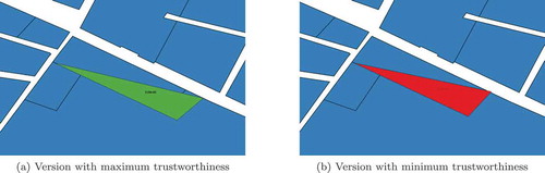 Figure 17. Two versions of feature 45275690 superimposed on the ground truth data-set.