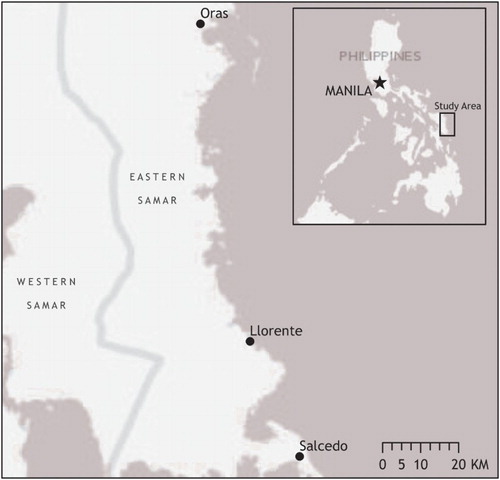 Figure 1. Case study locations, Eastern Samar Province, Philippines.