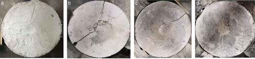 Figure 6. Initial cracking of benchmark concrete: (a) B1,(b) B2, (c) B3, and (d) B4.